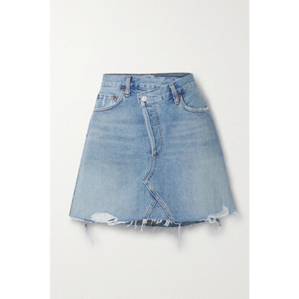 AGOLDE Women’s EUC Criss Cross Frayed Organic Denim Skirt Sz 27